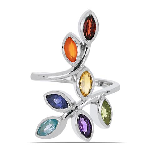 BUY REAL CHAKRA STONES RING IN STERLING SILVER 